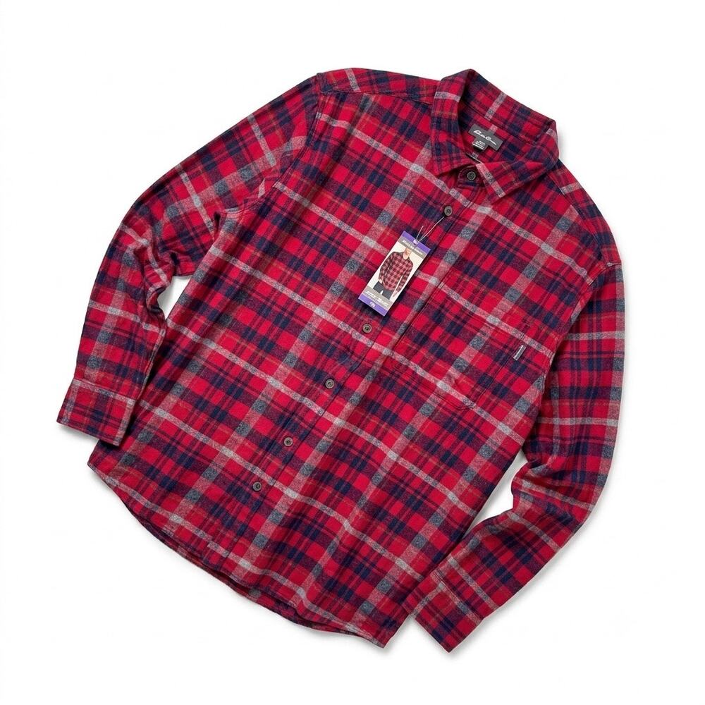 Eddie Bauer Bristol Flannel Shirt Red Plaid Long Sleeve Casual Work Mens XXL 2XL
